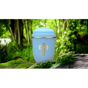 Biodegradable Cremation Ashes Funeral Urn / Casket - LIBERTY BLUE with BLESSED CROSS